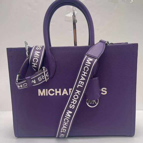 MICHAEL KORS Mirella Medium EW Pebbled Leather Tote BagDark Purple NWT
